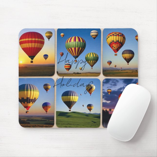 Tapis De Souris Happy Holidays-Hot Air Balloons (Avec souris)