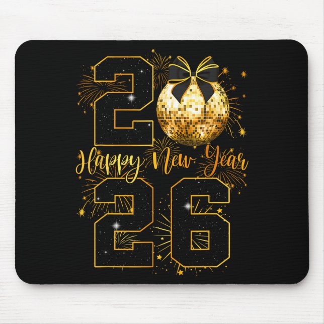 Tapis De Souris Happy New Year 2026 Coquette Bow Disco Ball New Ye (Devant)