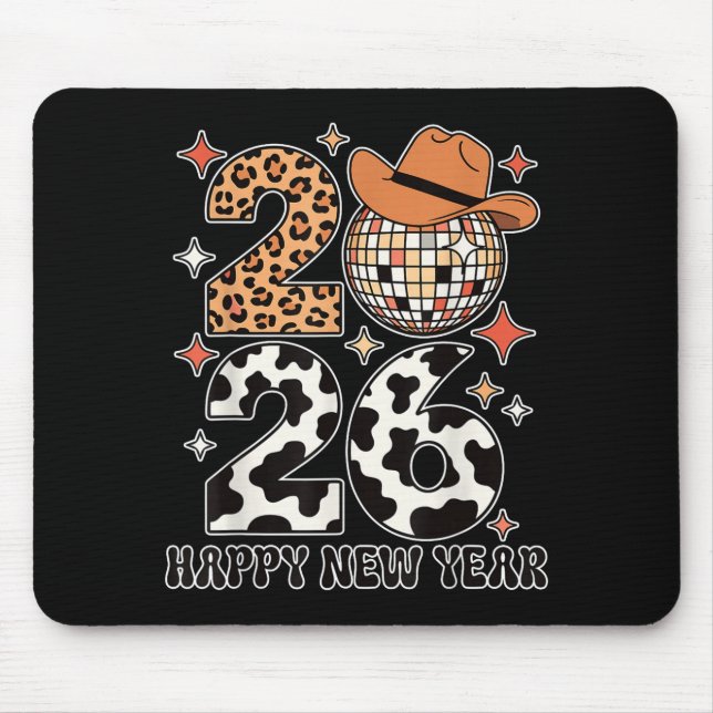 Tapis De Souris Happy New Year 2026 Cowgirl Disco Ball Western Leo (Devant)