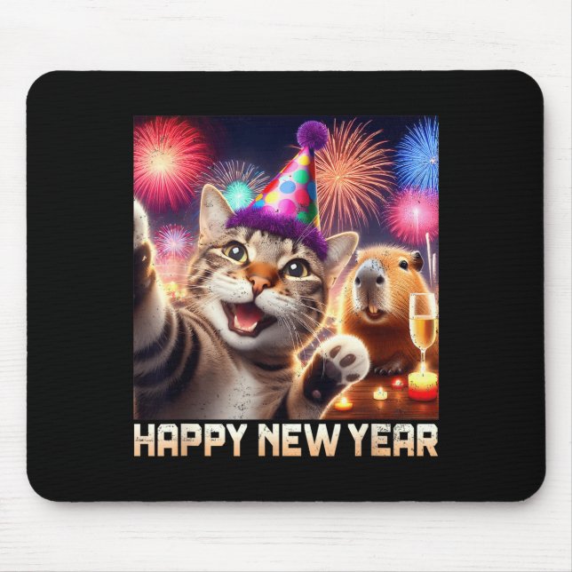 Tapis De Souris Happy New Year 2026 Cute Cat Capybara Party Art  (Devant)