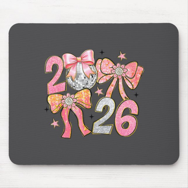 Tapis De Souris Happy New Year 2026 Disco Ball Coquette Bow New Ye (Devant)
