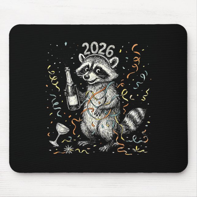 Tapis De Souris Happy New Year Raccoon With Champagne Funny New Ye (Devant)