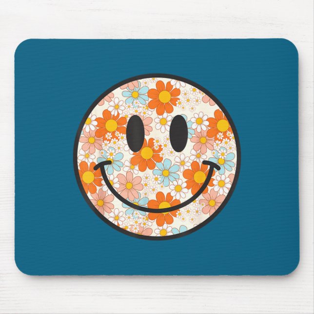 Tapis De Souris Happy Retro Daisy Smile Face Preppy Aesthetic Men  (Devant)