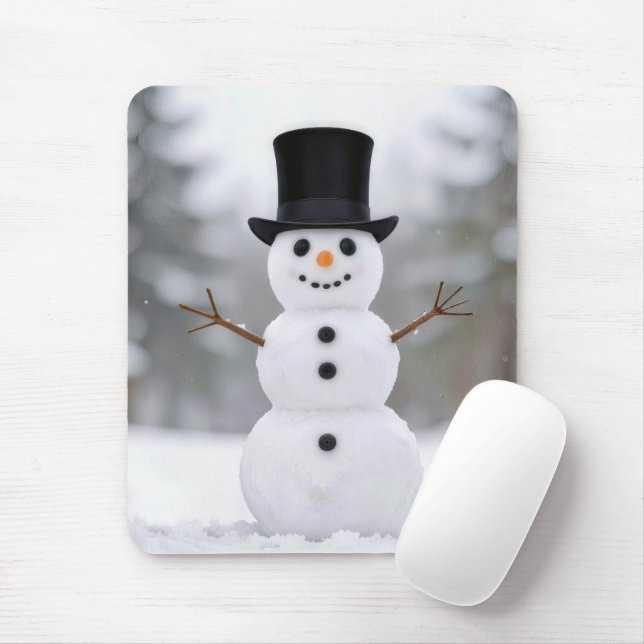 Tapis De Souris Happy Snowman In a Black Top Hat (Avec souris)