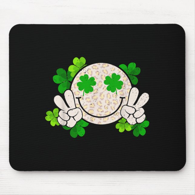 Tapis De Souris Happy St Patrick's Day Leopard Smile Face Irish Sh (Devant)