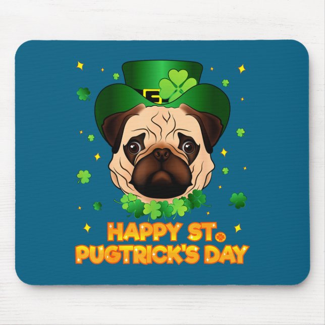 Tapis De Souris Happy St Patricks Pugtricks Day Irish Pug Leprecha (Devant)