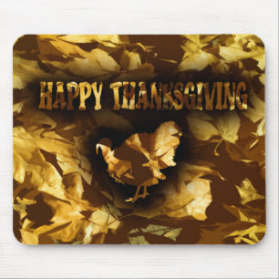 Tapis De Souris HAPPY THANKSGIVING - Golden Leaves & Turkey
