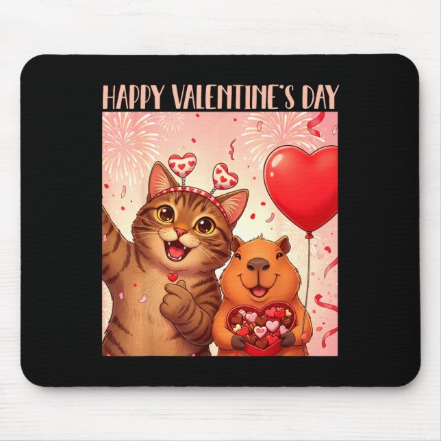 Tapis De Souris Happy Valentines 2026 Cute Cat Capybara Party Art  (Devant)