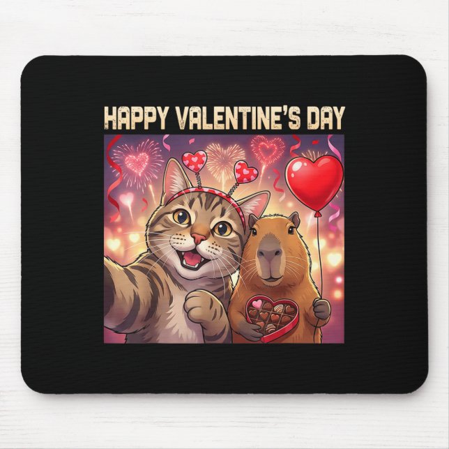 Tapis De Souris Happy Valentines 2026 Cute Cat Capybara Party Art  (Devant)