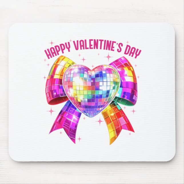 Tapis De Souris Happy Valentine's Day Coquette Disco Ball Heart Gi (Devant)