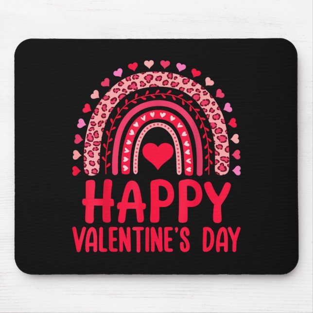 Tapis De Souris Happy Valentines Day Red Hearts Rainbow Leopard Wo (Devant)