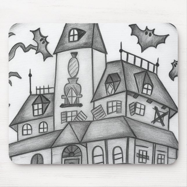 Tapis De Souris Haunted House and Bats Halloween (Devant)