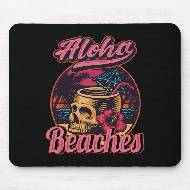 Tapis De Souris Hawaii Aloha Beaches Tropical Goth Skeleton Skull  (Devant)