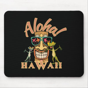 Tapis De Souris Hawaii Tiki Avec Deux Stickers Geckos Drôle