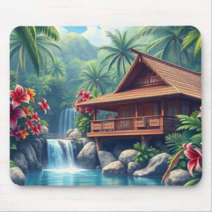Tapis De Souris Hawaiian Paradise Tropical Bungalow Souris