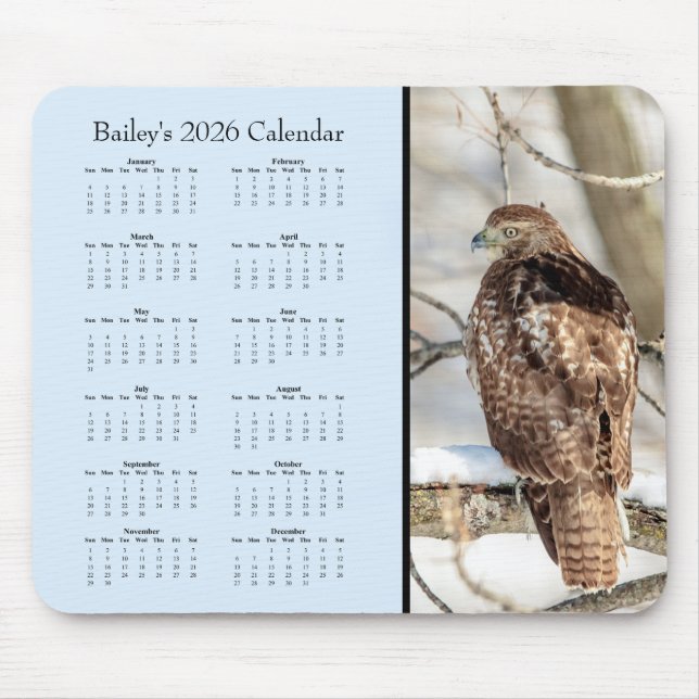Tapis De Souris Hawk - Full year 2026 customizable calendar (Devant)