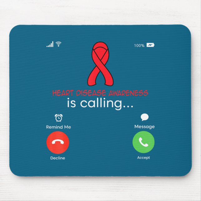 Tapis De Souris Heart Disease Awareness Red Ribbon Heart Attack Su (Devant)