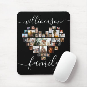 Tapis De Souris Heart Shaped Photo Collage Family Script