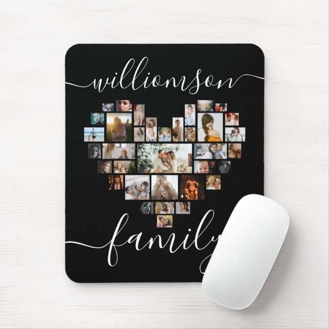 Tapis De Souris Heart Shaped Photo Collage Family Script (Avec souris)