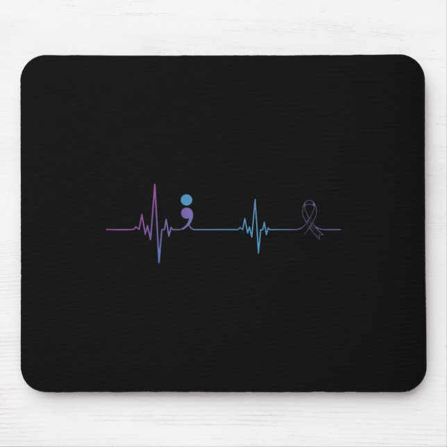 Tapis De Souris Heartbeat Semicolon Suicide Prevention Awareness  (Devant)
