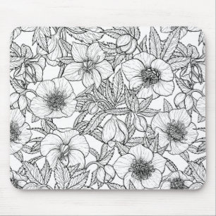 Tapis De Souris Hellebores en noir et blanc