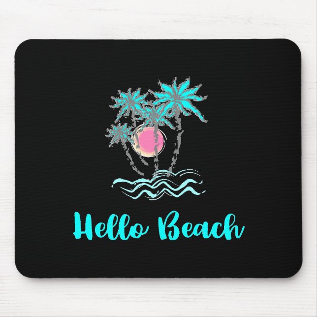 Tapis De Souris Hello Beach Style Tropical Été Noir (Devant)