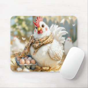 Tapis De Souris Hen blanc avec des oeufs dans un carton