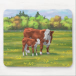 Tapis De Souris Hereford Cow & Cute Calf dans les pâturages d'été<br><div class="desc">Hereford Cow & Cute Calf dans les pâturages d'été</div>