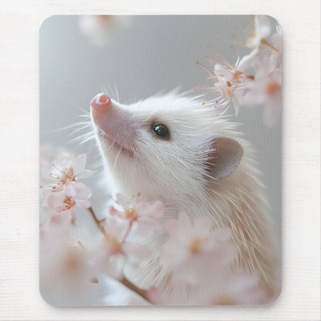 Tapis De Souris Hérisson adorable parmi les fleurs du printemps (Devant)
