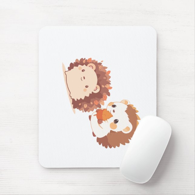 Tapis De Souris Hérisson d'automne mignon - Kawaii animaux de forê (Avec souris)