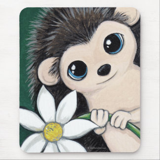 Tapis De Souris Hérisson lunatique mignon tenant une fleur