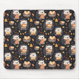 Tapis De Souris Hérisson mignon avec pain et feuilles d'automne