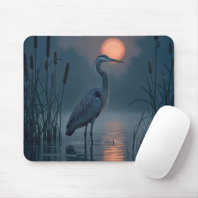 Tapis De Souris Heron Gris Avec Lune Rose (Avec souris)