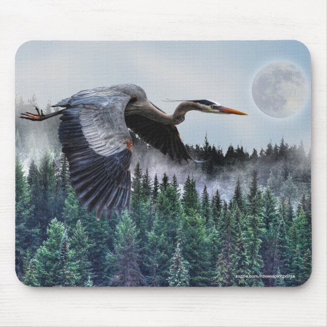 Tapis De Souris Heron, Misty Forest & Pleine lune (Devant)