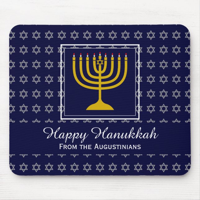 Tapis De Souris HEUREUX CHANUKAH Aimer Joy Paix BLEU Hébreu (Devant)