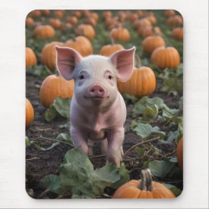 Tapis De Souris Heureux Comme Un Cochon Bébé Dans Un Patch Citroui