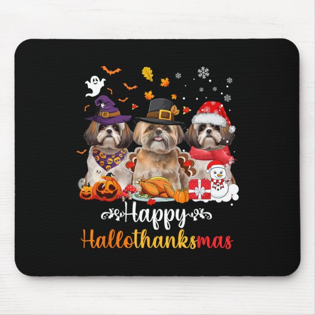 Tapis De Souris Heureux Hallothanksmas Chih Tzu Chien Halloween Ch (Devant)