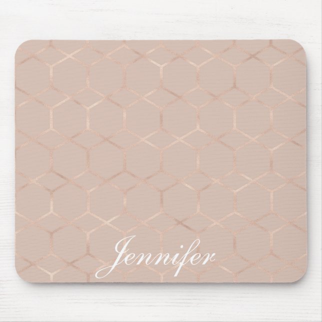 Tapis De Souris Hexagone géométrique d'or rose chic moderne votre (Devant)