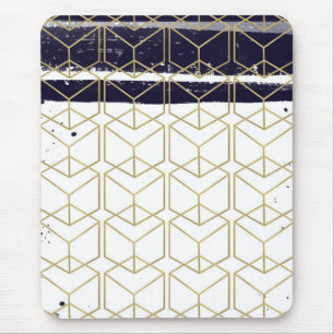 Tapis De Souris Hexagone Moderne Bleu Nuit Or Géométrique Glamour