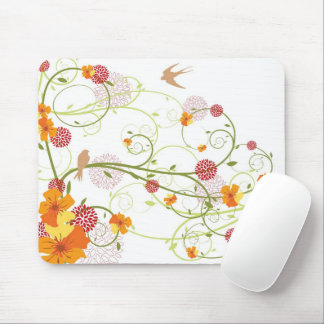 Tapis De Souris Hibiscus et hirondelles Jardin floral élégant