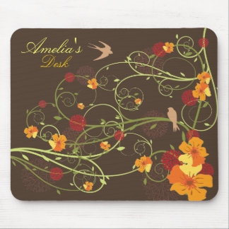 Tapis De Souris Hibiscus et hirondelles Jardin floral élégant