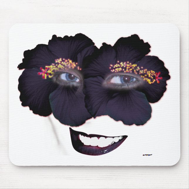 Tapis De Souris Hibiscus face avec sourire - noir/pourpre (Devant)