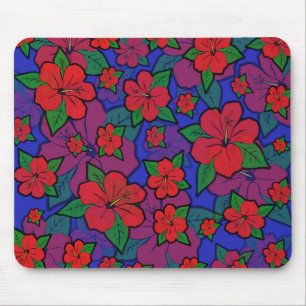 Tapis De Souris Hibiscus Fleurs Bleu