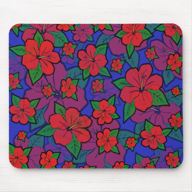 Tapis De Souris Hibiscus Fleurs Bleu (Devant)