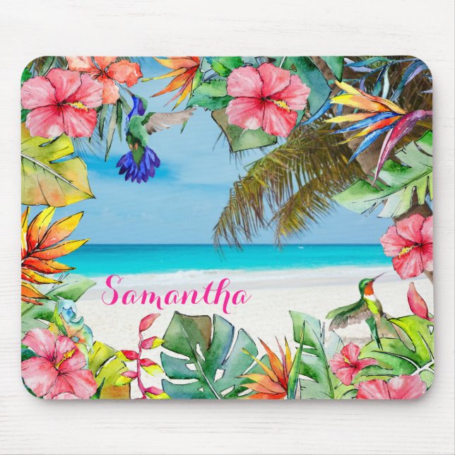 Tapis De Souris Hibiscus floral Plage tropicale personnalisée (Devant)