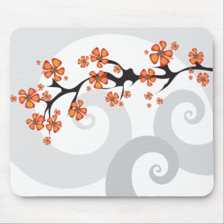 Tapis De Souris Hibiscus Orange Tropical Fleur Fusion Gris Fils