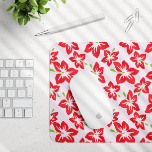 Tapis De Souris Hibiscus Rouge, Fleurs Rouges, Motif De Fleurs