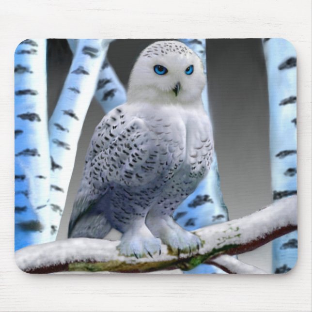 TAPIS DE SOURIS HIBOU BLANC AUX YEUX BLEUS (Devant)