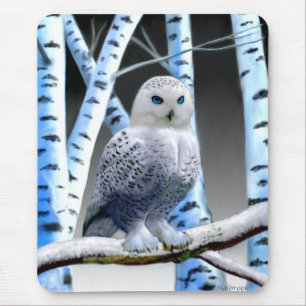 TAPIS DE SOURIS HIBOU BLANC AUX YEUX BLEUS
