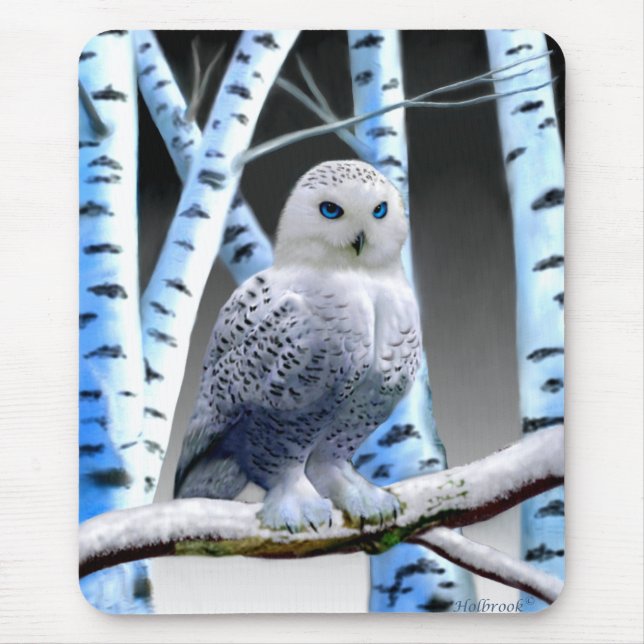 TAPIS DE SOURIS HIBOU BLANC AUX YEUX BLEUS (Devant)